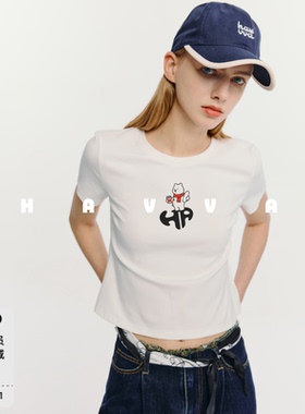 HAVVA街头风Crop top正肩微修身短款印花短袖T恤2026夏季T3-6940
