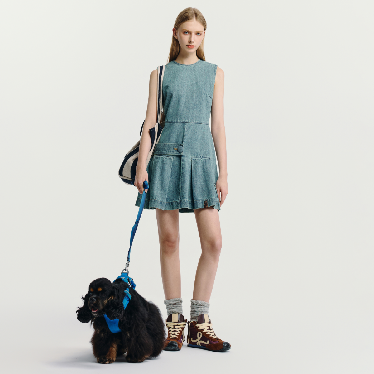 HAVVA设计感无袖背心连衣裙短款A字收腰女士牛仔裙2025夏Q3-3707