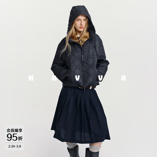 HAVVA休闲宽松连帽棉服短款好穿搭拉链开衫女士外套2025冬A3-4204