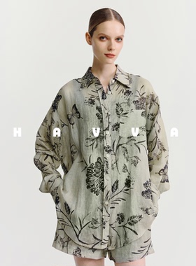 HAVVA衬衫松紧腰短裤女士慵懒度假风穿搭2025夏季长袖套装Z3-3335