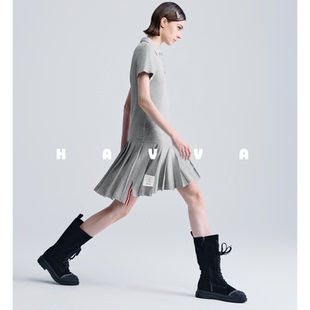 HAVVA简约polo领百褶裙短款 Q2660 显瘦通勤穿搭女士裙子2025夏季