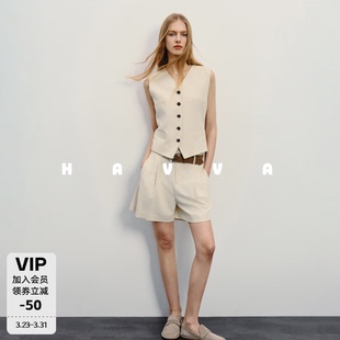 2026春夏Z3 HAVVA麻感肌理西装 两件套坎肩套装 阔腿短裤 20200 马甲