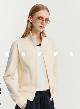 HAVVA立领双开拉链卫衣外套短款舒适显瘦女士上衣2026春季W3-4524
