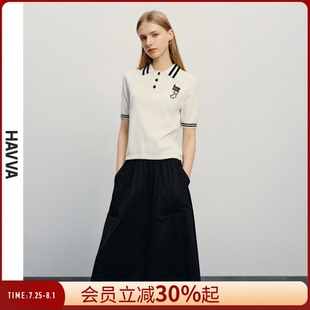 针织衫 T恤显瘦半袖 HAVVApolo领修身 短袖 10140 女士上衣2025夏季
