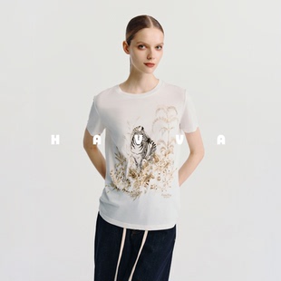 3494 HAVVA精梳双股长绒棉圆领T恤休闲舒适女士短袖 2025夏季