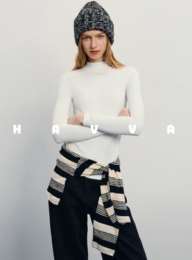 HAVVA修身半高领长袖T恤打底衫高弹绒感女士上衣2025秋冬T42945