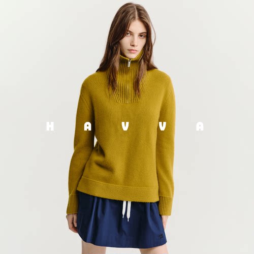 HAVVA高级简约半拉链套头毛衣细腻柔软女士针织衫2025秋冬M3-0397