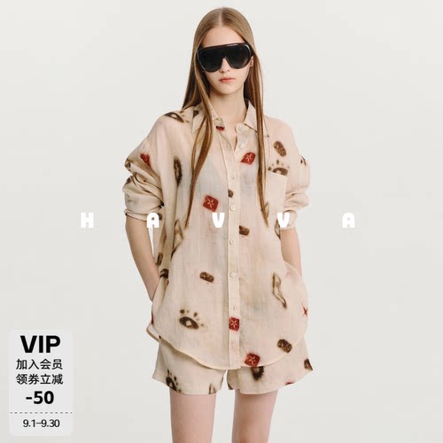 HAVVA花衬衫短裤两件套