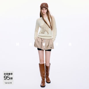 HAVVA好穿易打理绒感毛衣软糯内搭女士针织衫上衣2025秋冬M3-4360