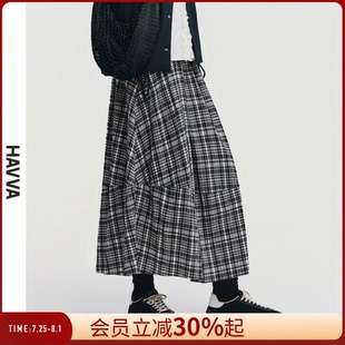 3778 HAVVA经典 格纹半身裙中长款 A字包容腿型ins风女裙2025夏季