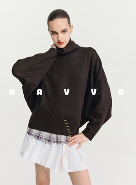 HAVVA设计感宽松堆堆领卫衣舒适保暖女士上衣2025年冬季V3-4490