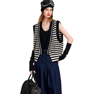 HAVVA叠搭好穿V领毛衣马夹开衫女士背心针织衫马甲2025秋冬M13531