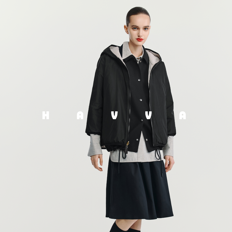 HAVVA连帽拉链短款可双面穿羽绒服设计感女棉服2025年冬季Y3-2521