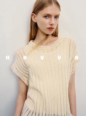 HAVVA镂空肌理微透短袖针织罩衫慵懒宽松女士上衣2025夏季M3-3445