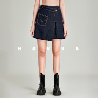 HAVVA设计感A字牛仔半身裙短款小众显腿长女士裙裤2025夏S3-1772