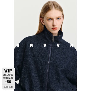 4088 HAVVA短款 立领毛绒拉链外套宽松舒适女仿生皮草2025秋冬季
