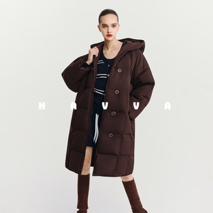 HAVVA哑光感高充绒量加厚羽绒服宽松直筒连帽外套2025冬Y3-2631