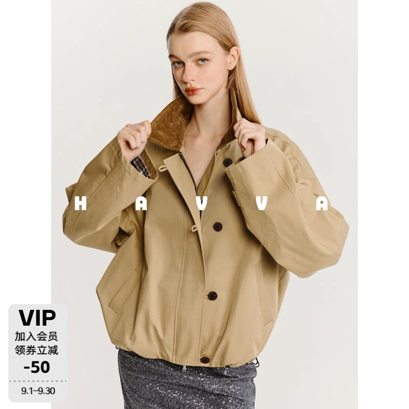 HAVVA撞色短款风衣外套图片