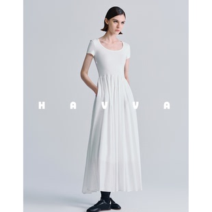 HAVVA设计感小众收腰拼接连衣裙女修身 2320 显瘦女士裙子2025夏Q3