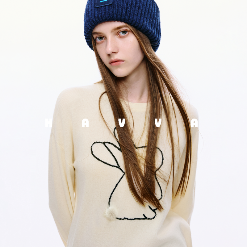 HAVVA松弛感圆领毛衣减龄套头针织衫舒适女上衣2025秋冬M3-0418
