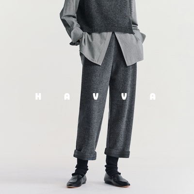HAVVA加绒加厚直筒休闲裤松紧腰保暖女士九分裤2026春季KX3-3782