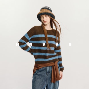 HAVVA美学撞色宽松慵懒圆领毛衣女可水洗廓形针织衫 2725 2025冬M3