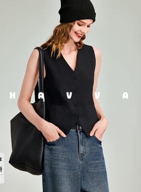 HAVVA无袖V领子西装马甲修身短款舒适易搭女生上衣2026春J3-19290