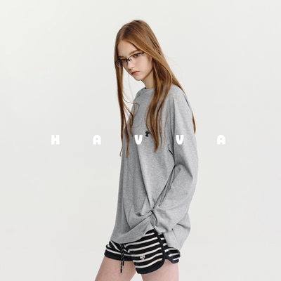 HAVVA宽松圆领长袖T恤舒适棉润打底衫女士上衣2026春季T3-5323