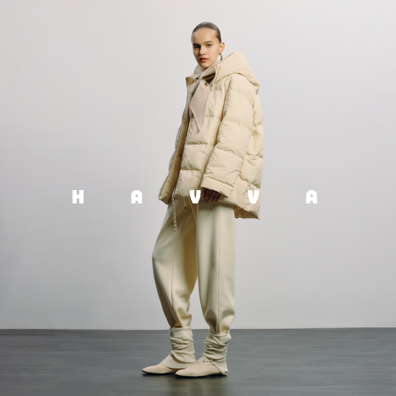 HAVVA舒适连帽廓形高充绒量加厚羽绒服女中长外套2025冬季Y88690