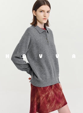 HAVVA宽松翻领纽扣门襟针织衫柔软舒适保暖女毛衣2025冬季M3-4817