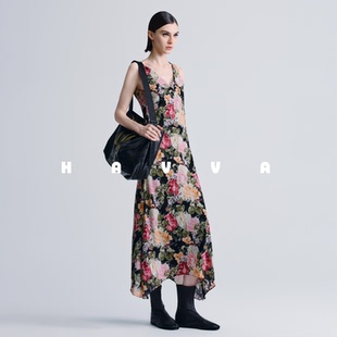 显瘦不规则裙摆长裙2025夏季 3632 V领吊带连衣裙修身 HAVVA法式