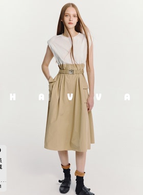 HAVVA优化身材比例拼接连衣裙松紧扣带显瘦女裙子2026夏季Q3-2319