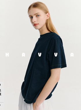 HAVVA极简风基础款松弛感宽松廓形竹节棉短袖T恤2026夏季T3-6959