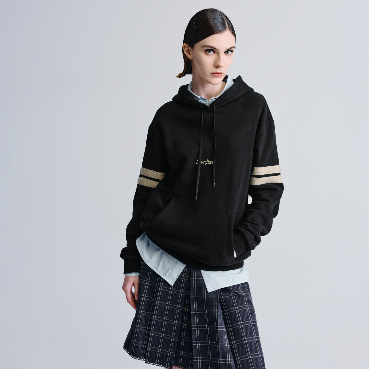 HAVVA美学拼色加绒加厚卫衣宽松连帽慵懒感女士上衣2025冬V3-2930