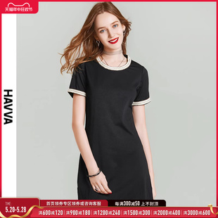 收腰显瘦气质法式 HAVVA2024夏季 新款 黑色连衣裙短袖 裙子女Q54881