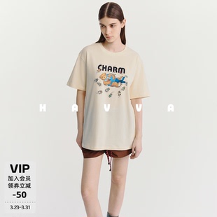 1518 上衣2026夏T3 HAVVA印花圆领短袖 T恤精梳长绒棉质感女士半袖