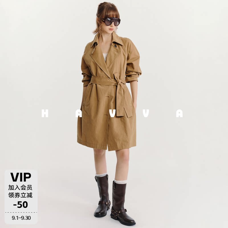 HAVVA气质风衣中长款休闲简约高级感女士长外套2026秋季F3-4911图片