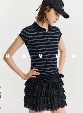 HAVVA极简高智风莱赛尔凉爽微透Polo领修身针织衫2026夏季M3-6761