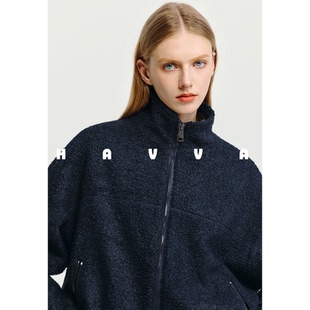 HAVVA短款立领毛绒拉链外套宽松舒适女仿生皮草2025秋冬季P3-4088