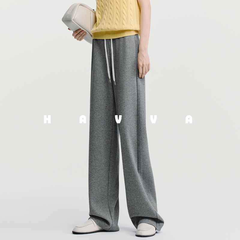 HAVVA慵懒松弛感直筒休闲裤松紧腰抽绳女士卫裤2025秋冬KX3-3827