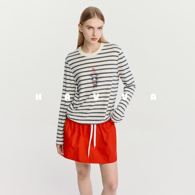 HAVVA简约舒适圆领长袖T恤宽松显瘦女士打底衫2026春季T3-4692