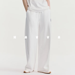 HAVVA慵懒感松紧腰系带休闲裤宽松微弯刀女裤子2026春季KX3-5654