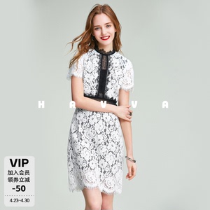 HAVVA撞色立领蕾丝连衣裙透视腰部设计修身女士裙子2026夏Q33993