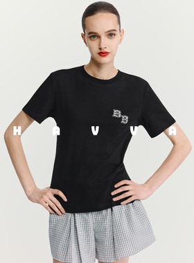 HAVVA手工钉珠宽松半袖T恤精梳长绒棉舒适女士上衣2025夏T3-1447