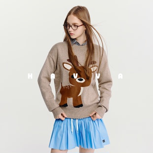 HAVVA设计感卡通减龄针织毛衣落肩舒适软糯女上衣2025秋冬M14230