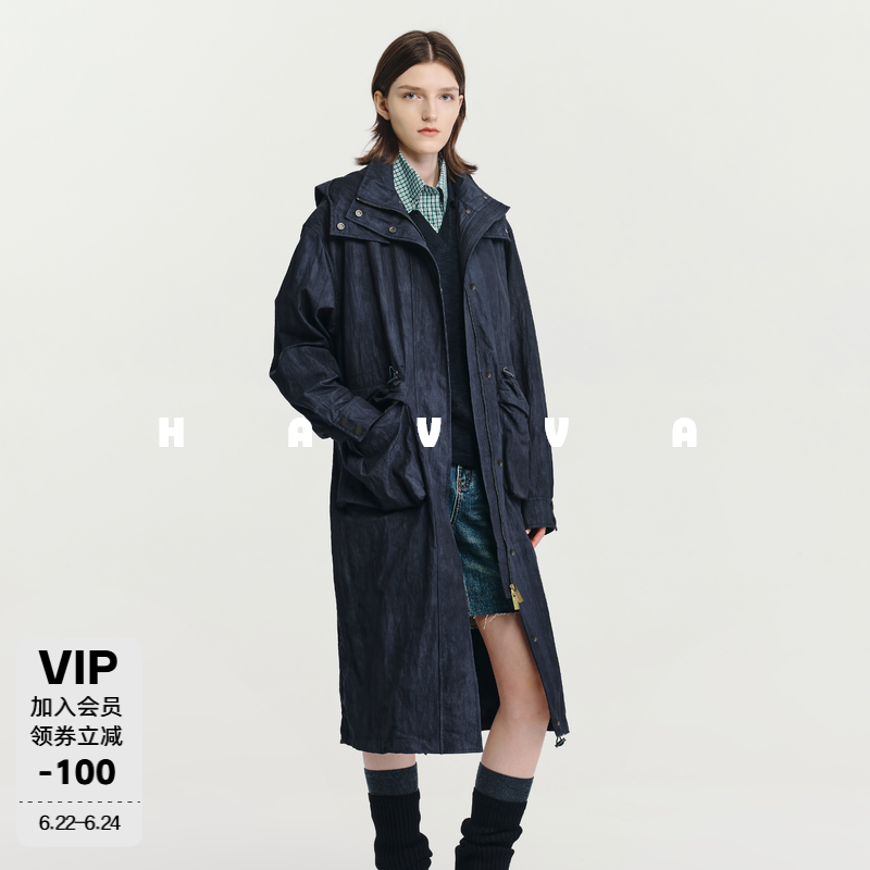 HAVVA工装风中长款连帽风衣收腰显瘦易搭女士外套2026秋季F3-4761