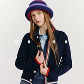 饰女士外套2026春季 2776 撞色条纹装 HAVVA圆领单排扣针织开衫