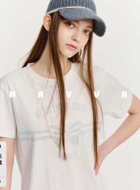 HAVVA经典圆领直筒短袖T恤舒适棉感易搭女士上衣2026夏季T3-4016