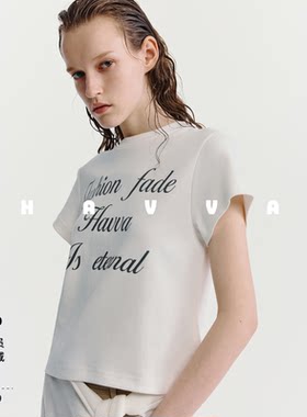 HAVVA圆领印花短袖T恤短款正肩修身显瘦女士半袖2026夏季T3-11760