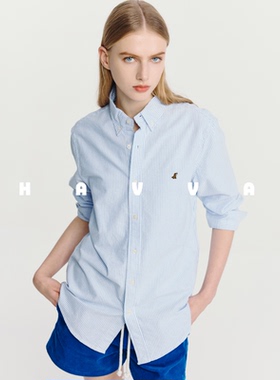HAVVA经典条纹长袖衬衫休闲舒适易搭配女士开衫2026春季C3-4660